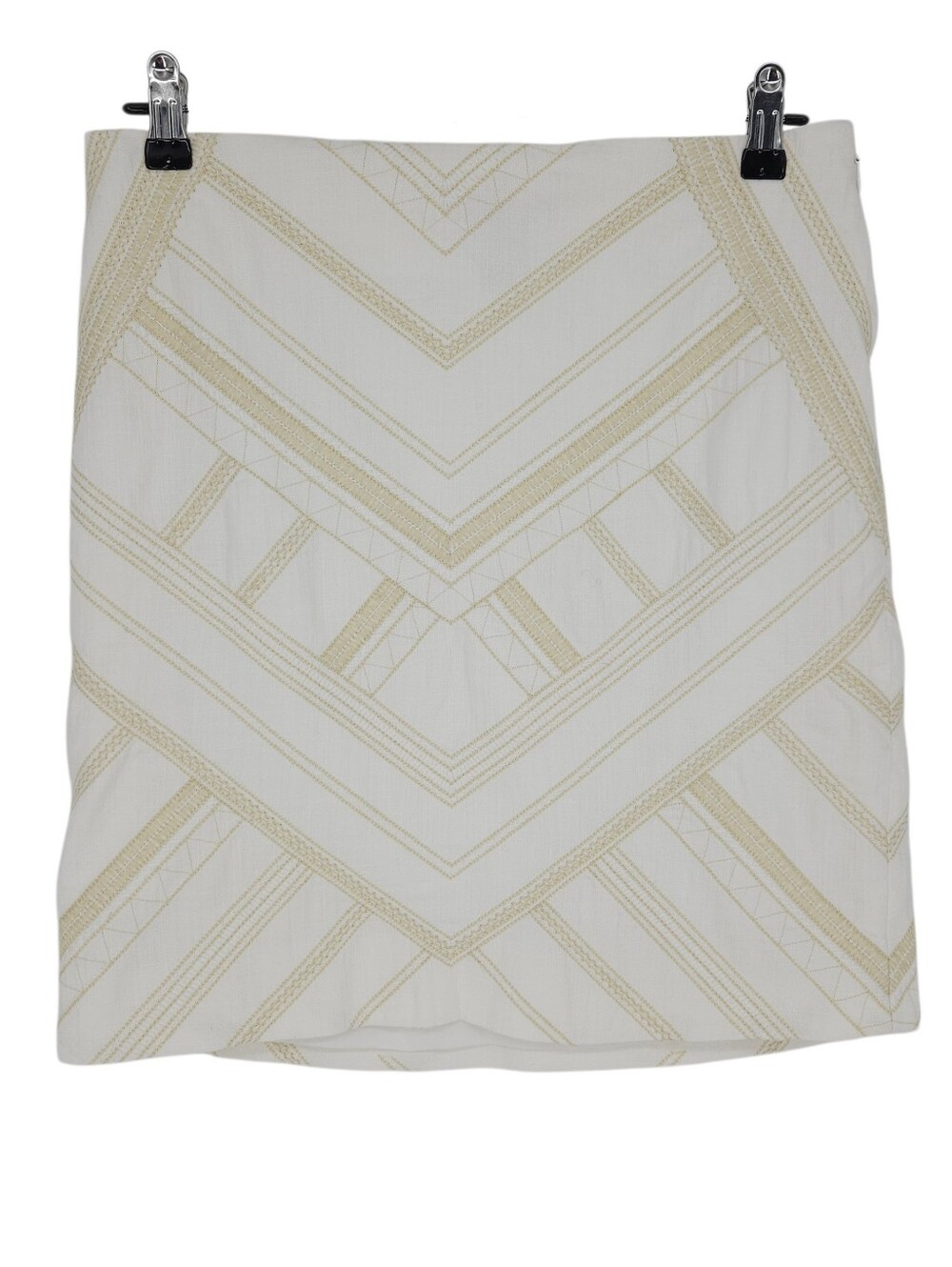 White House Black Market Straight Pencil Skirt Geometric Embroidered Lined Zip 4
